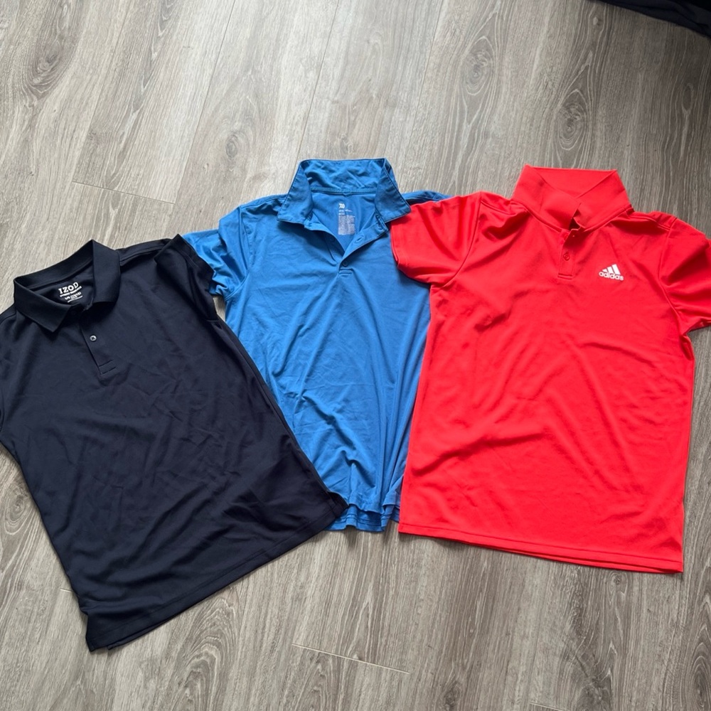 Adidas,Izod, all in motion Kids Polos - Black, Blue, and Red lot of 3 size 14-16